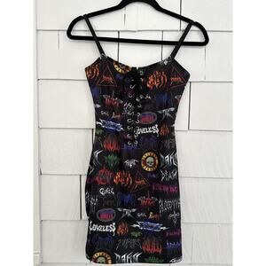 Current Mood Women's Med Bodycon Mini Dress Metal Rock Band Logos Punk Metalcore